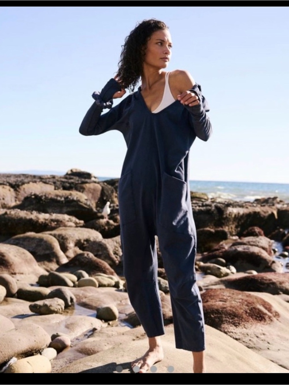 Free People Hot Shot Long Sleeve Onesie / Navy